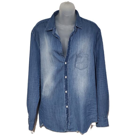 Frank & Eileen EILEEN Famous Denim Relaxed Shirt in Distressed Wash L NWOT $278 - Picture 4 of 14